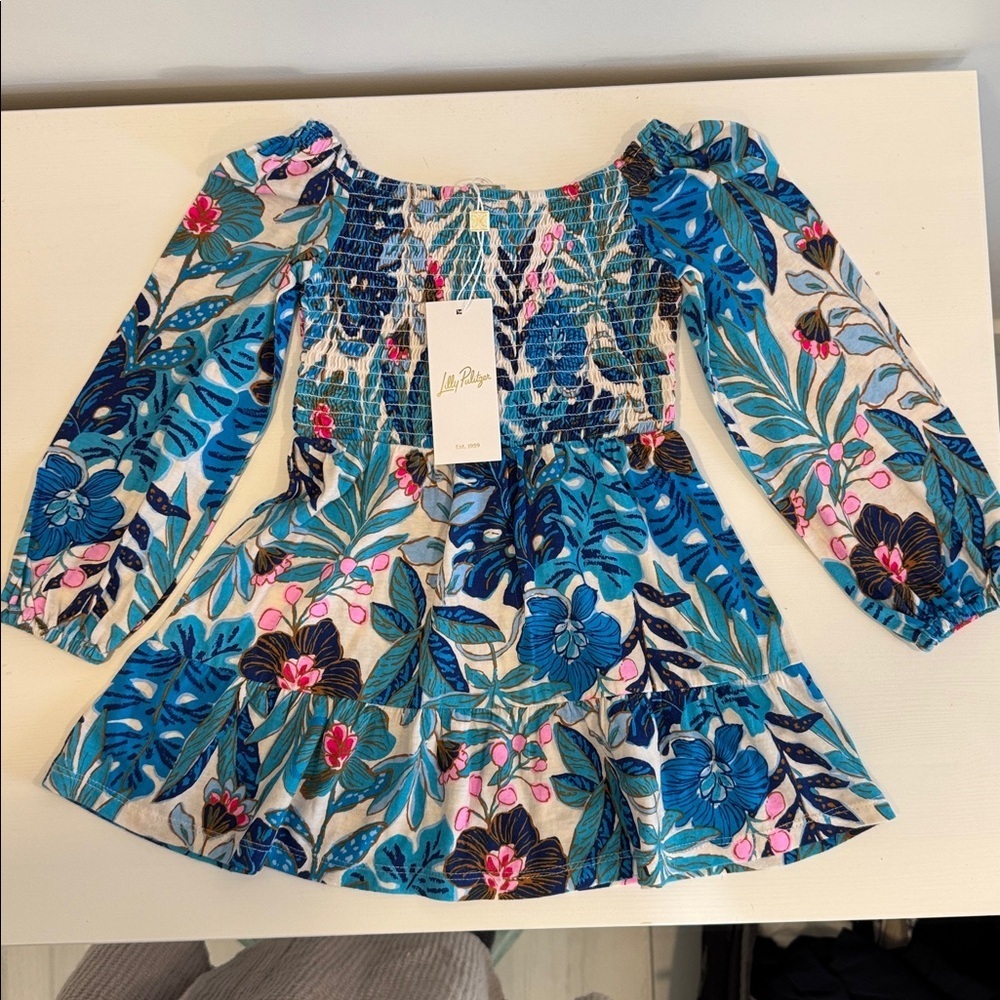 Lilly Pulitzer Girls Mini Jilly Long Sleeve Breezy Aqua Best Fronds Forever